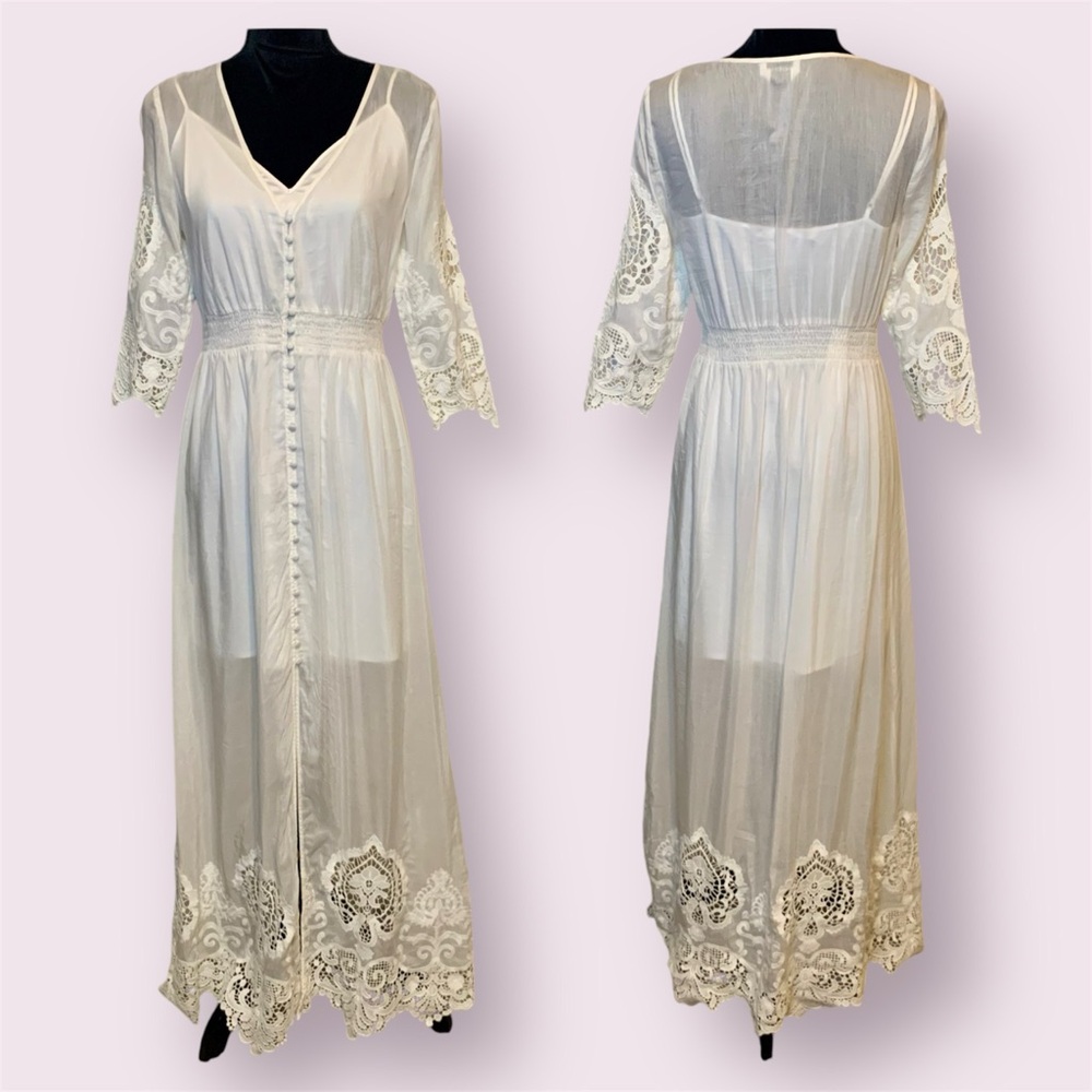 bebe White Lace Maxi Dress